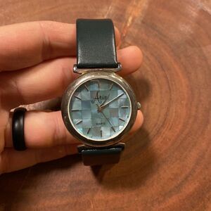 ARIA Sterling Silver Quartz Watch - Green Mother of Pearl Face‎ & Leather Band